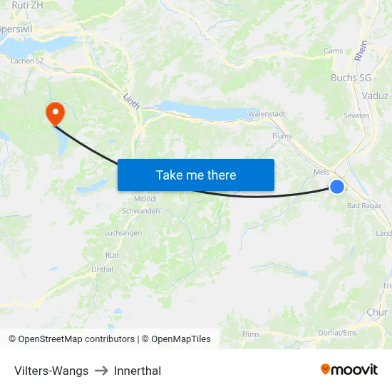 Vilters-Wangs to Innerthal map