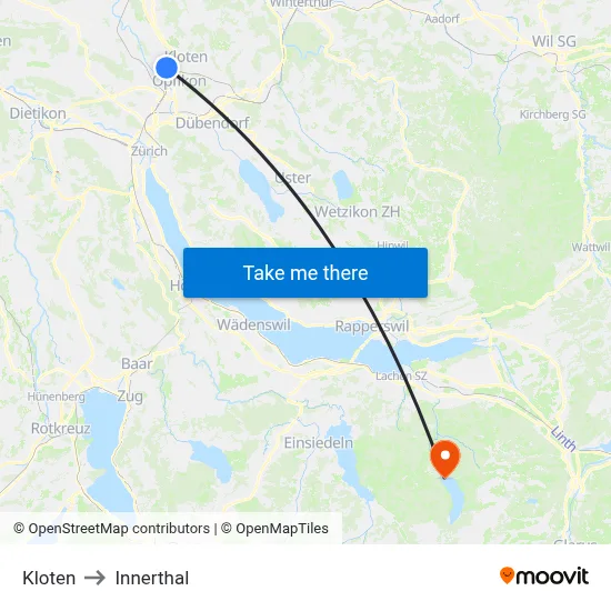 Kloten to Innerthal map