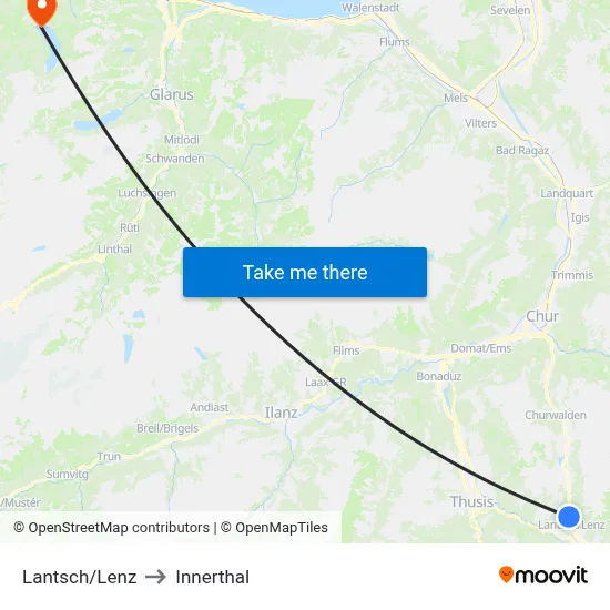 Lantsch/Lenz to Innerthal map