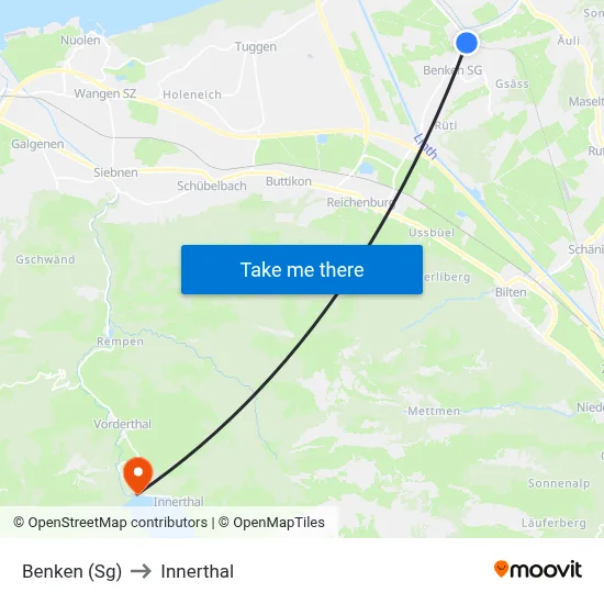 Benken (Sg) to Innerthal map