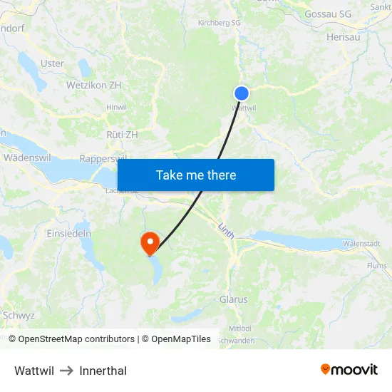 Wattwil to Innerthal map