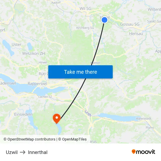 Uzwil to Innerthal map