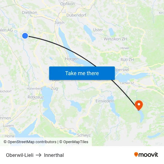 Oberwil-Lieli to Innerthal map