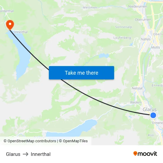 Glarus to Innerthal map
