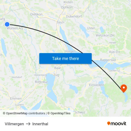 Villmergen to Innerthal map