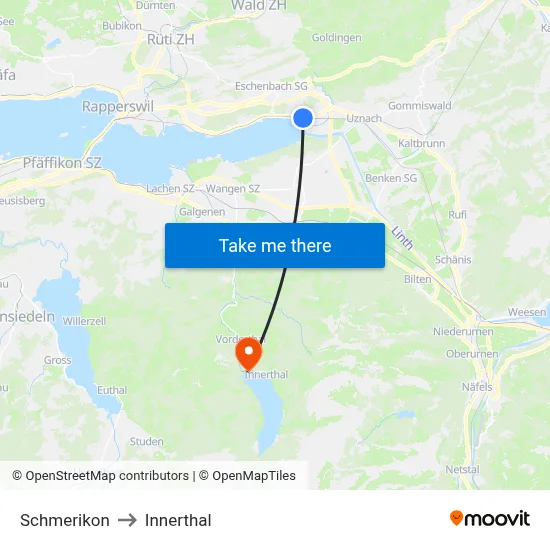 Schmerikon to Innerthal map