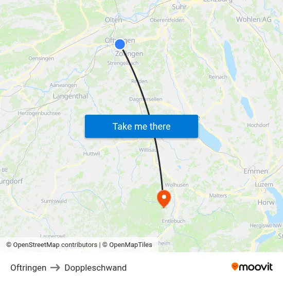 Oftringen to Doppleschwand map