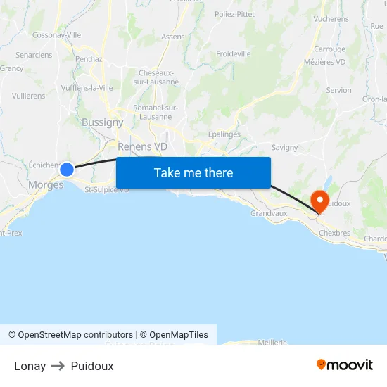 Lonay to Puidoux map
