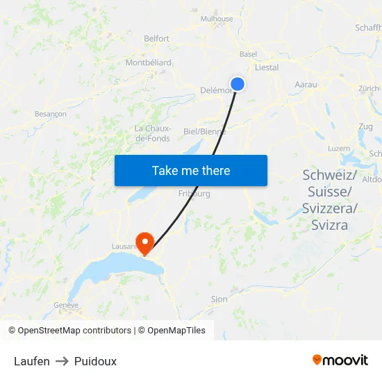 Laufen to Puidoux map