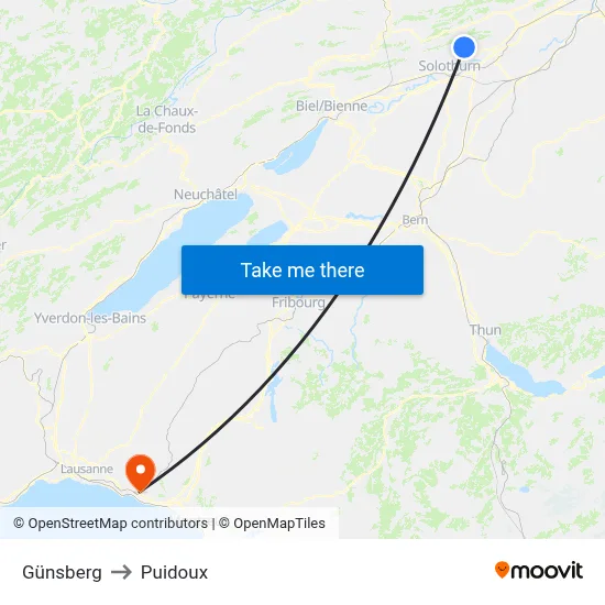 Günsberg to Puidoux map