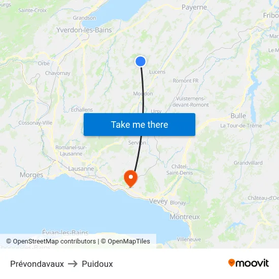 Prévondavaux to Puidoux map