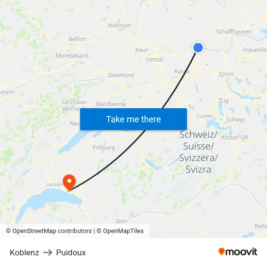 Koblenz to Puidoux map