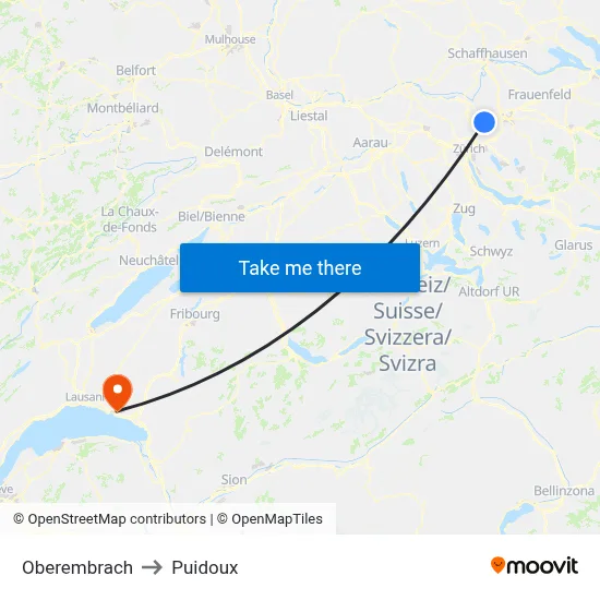 Oberembrach to Puidoux map