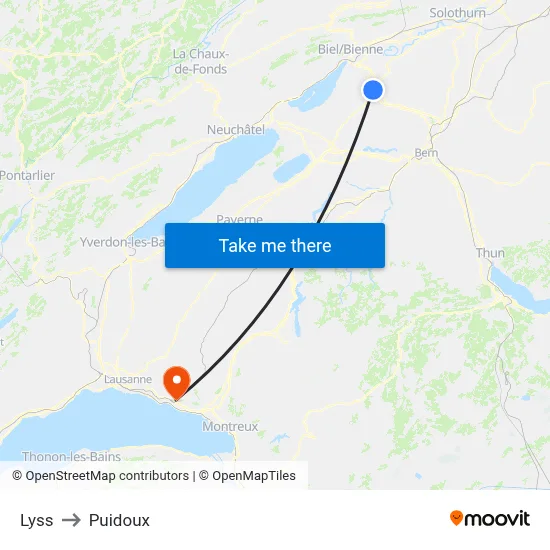 Lyss to Puidoux map
