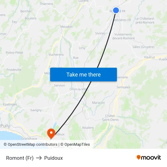Romont (Fr) to Puidoux map