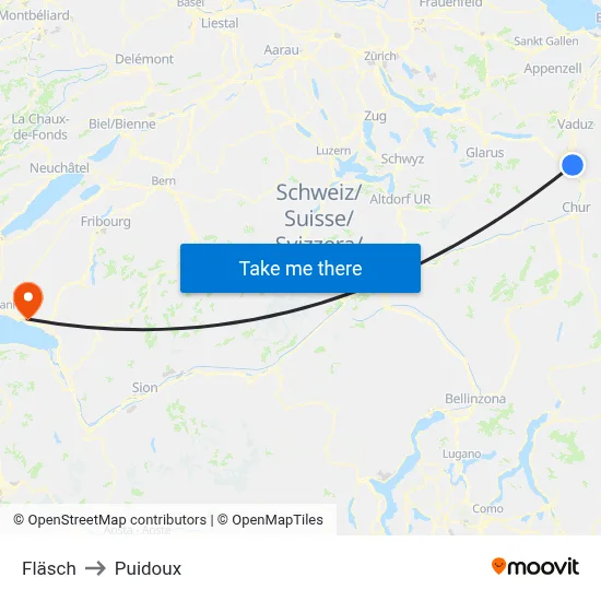 Fläsch to Puidoux map