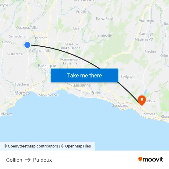 Gollion to Puidoux map