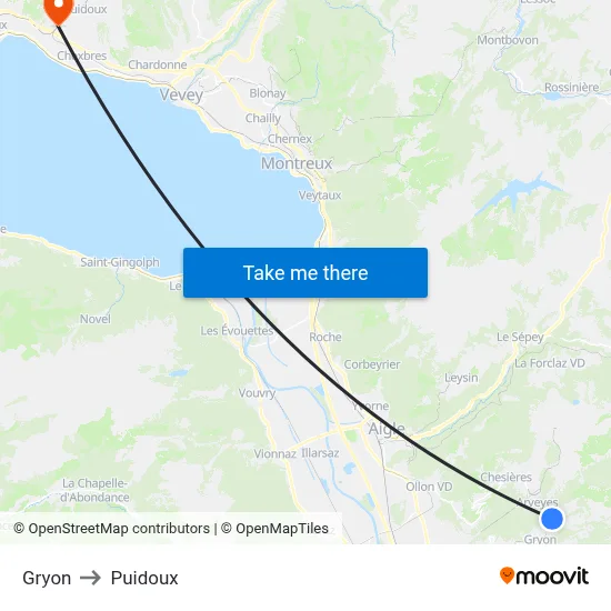Gryon to Puidoux map