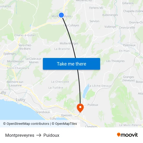 Montpreveyres to Puidoux map