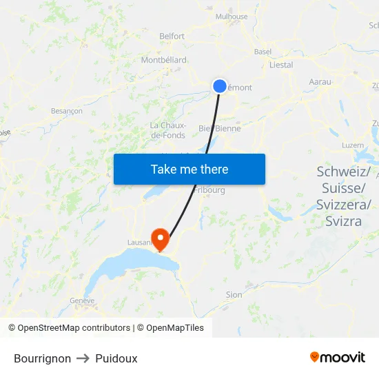 Bourrignon to Puidoux map