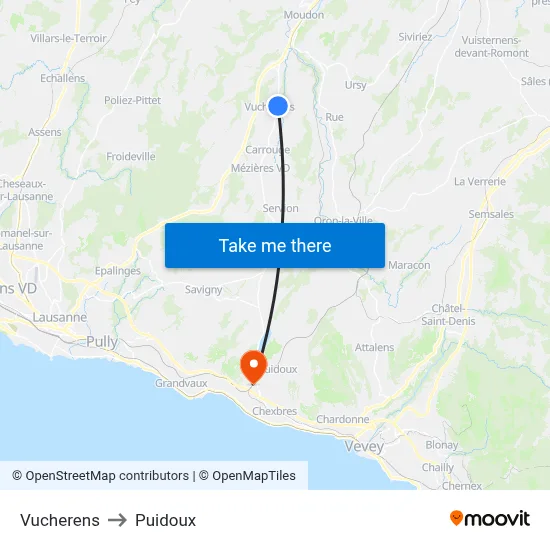 Vucherens to Puidoux map