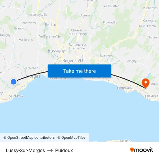 Lussy-Sur-Morges to Puidoux map