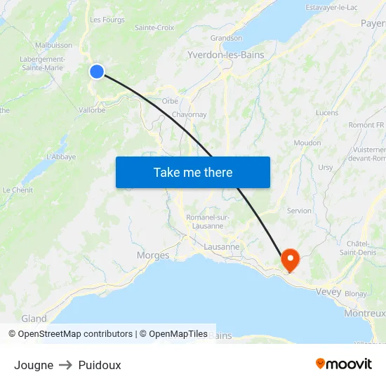 Jougne to Puidoux map