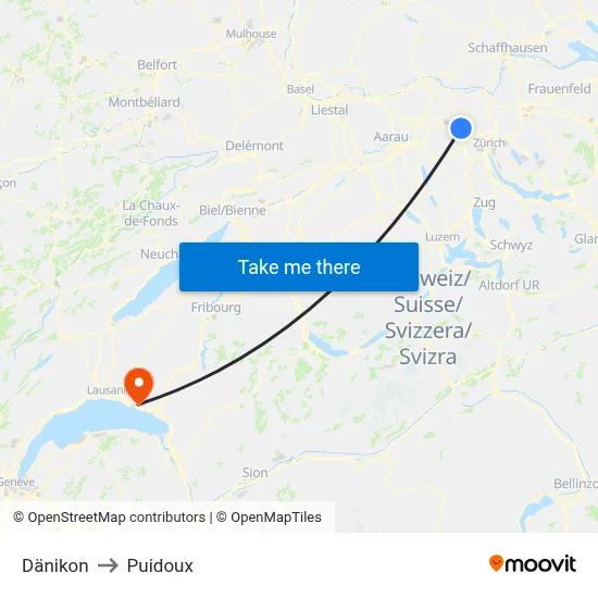 Dänikon to Puidoux map