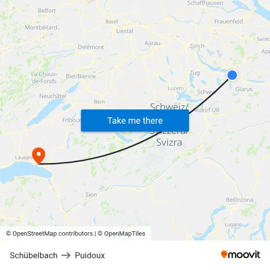 Schübelbach to Puidoux map