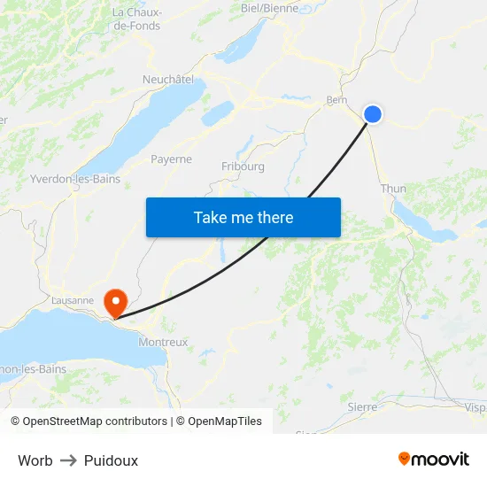 Worb to Puidoux map