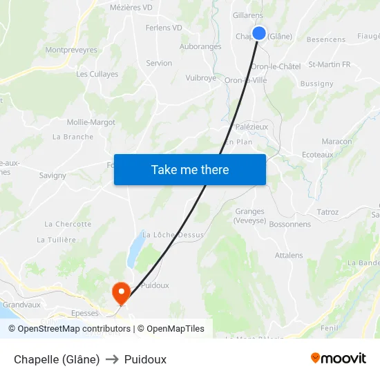 Chapelle (Glâne) to Puidoux map