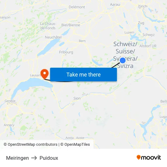 Meiringen to Puidoux map