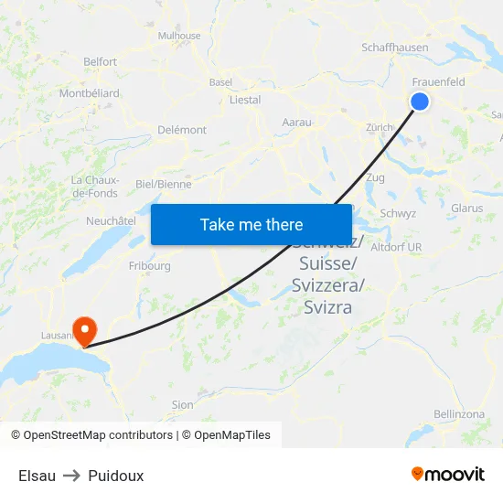 Elsau to Puidoux map