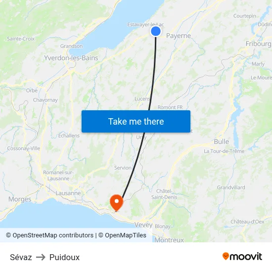 Sévaz to Puidoux map