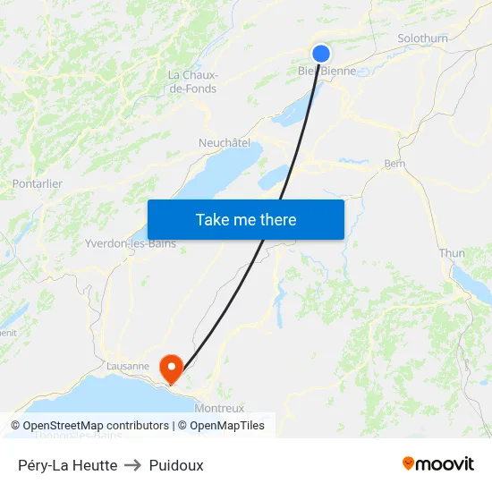 Péry-La Heutte to Puidoux map
