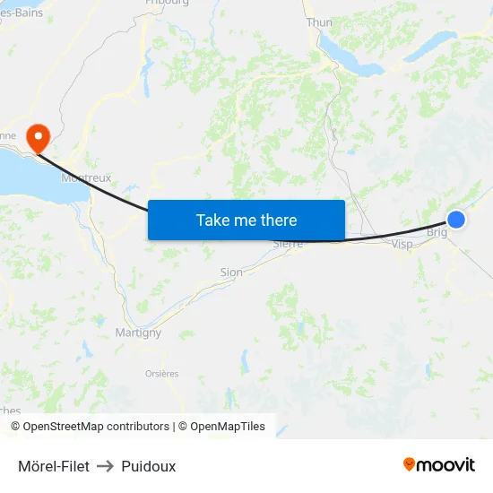 Mörel-Filet to Puidoux map