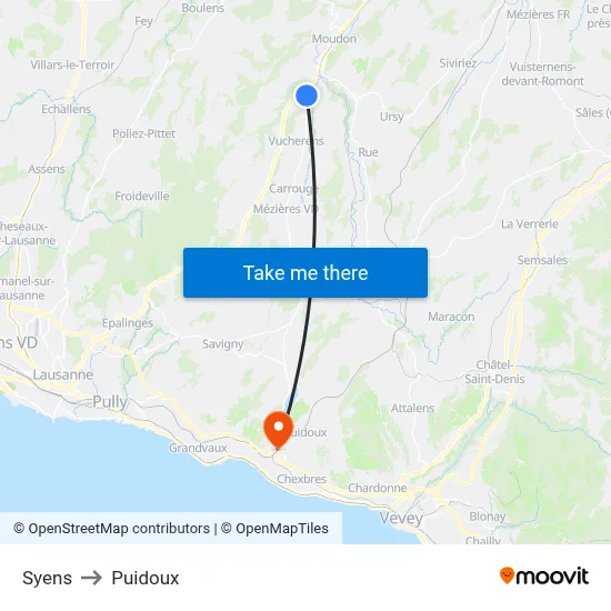 Syens to Puidoux map