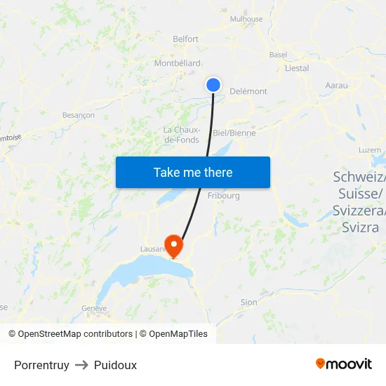 Porrentruy to Puidoux map