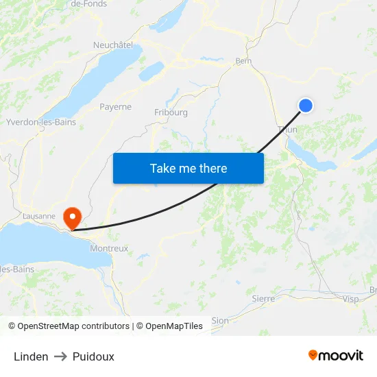 Linden to Puidoux map