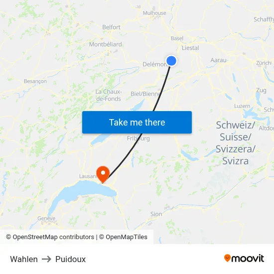 Wahlen to Puidoux map