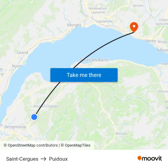 Saint-Cergues to Puidoux map