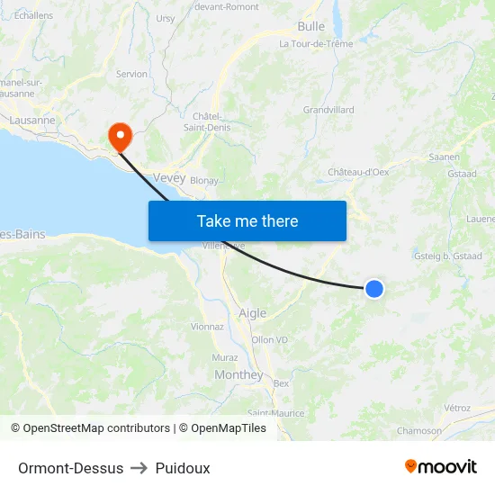 Ormont-Dessus to Puidoux map