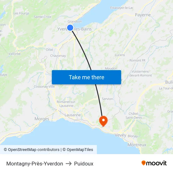 Montagny-Près-Yverdon to Puidoux map