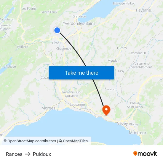 Rances to Puidoux map