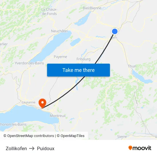 Zollikofen to Puidoux map
