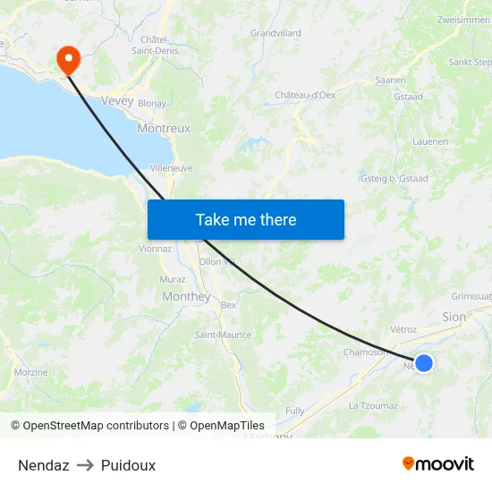 Nendaz to Puidoux map