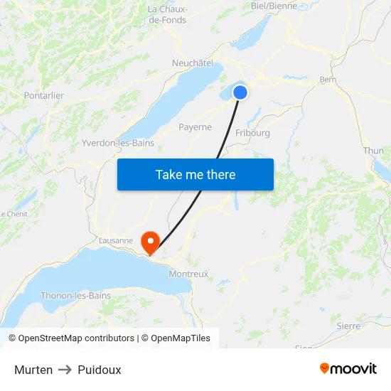 Murten to Puidoux map