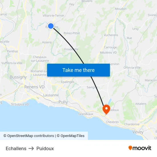 Echallens to Puidoux map