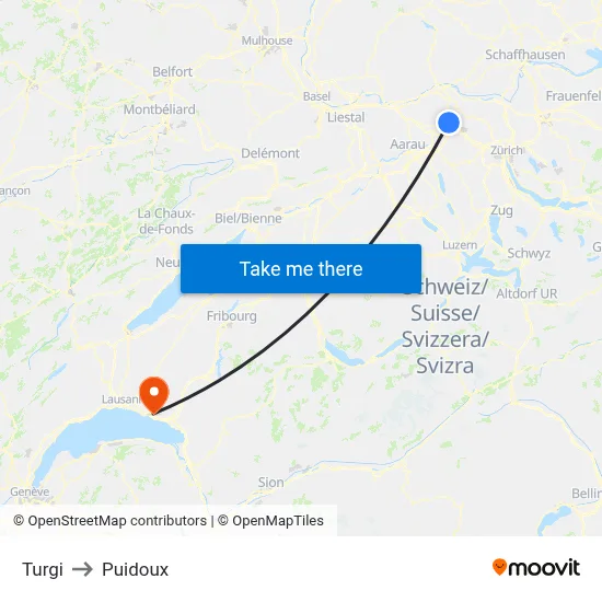 Turgi to Puidoux map