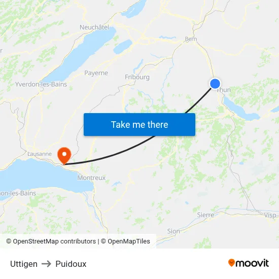 Uttigen to Puidoux map